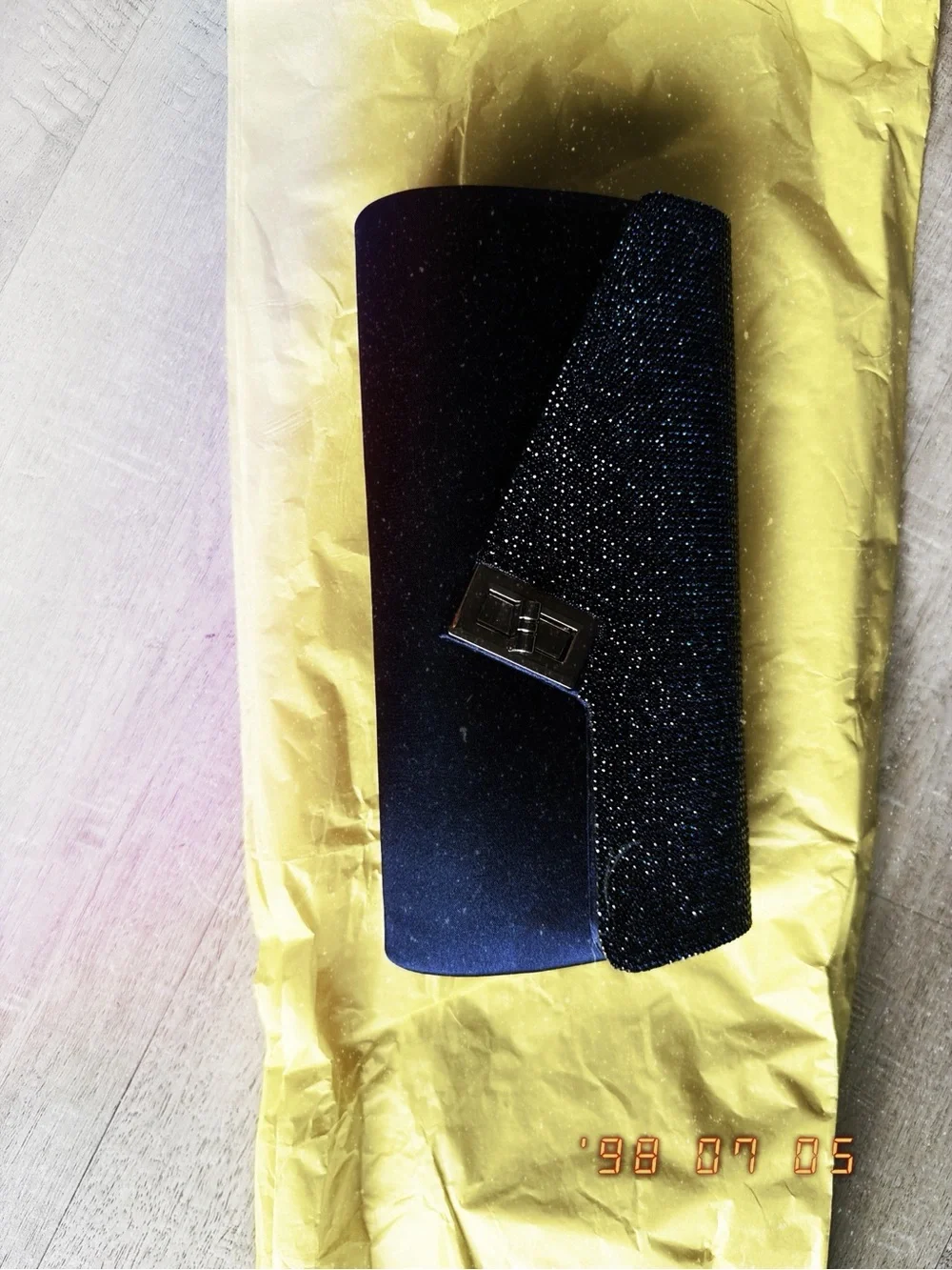 Navy Blue Evening Clutch Bag with Gold Hardware